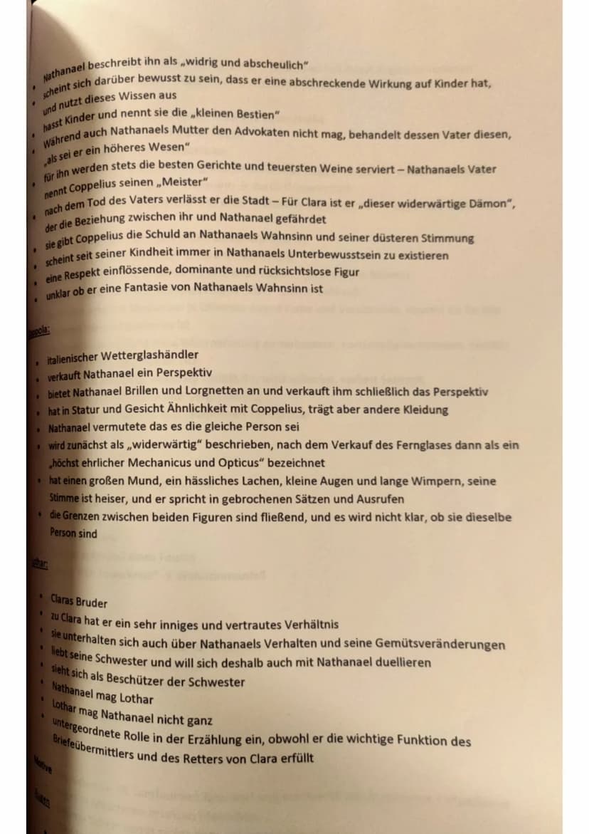 DER SANDMANN
Das Kunstmärchen handelt von dem Studenten Nathanael, der wegen eines Kindheitstrauma
nicht mehr richtig zwischen der Realität 