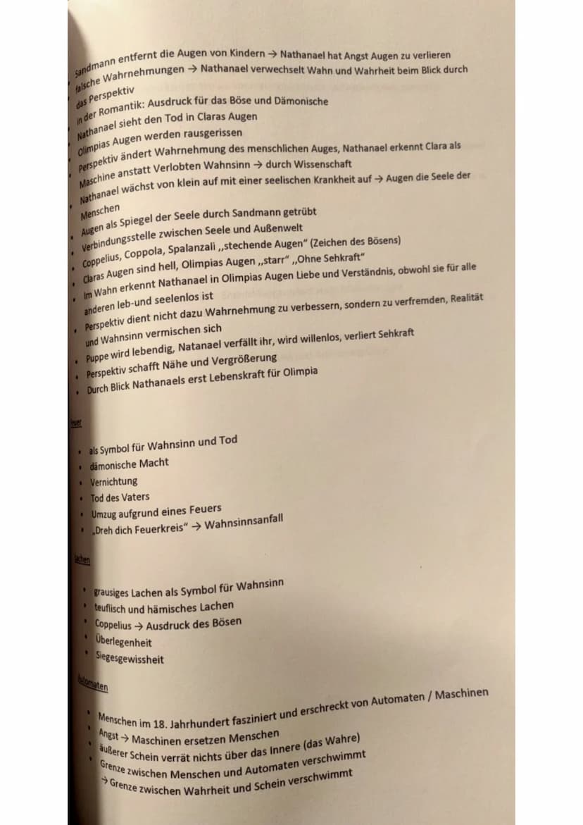 DER SANDMANN
Das Kunstmärchen handelt von dem Studenten Nathanael, der wegen eines Kindheitstrauma
nicht mehr richtig zwischen der Realität 