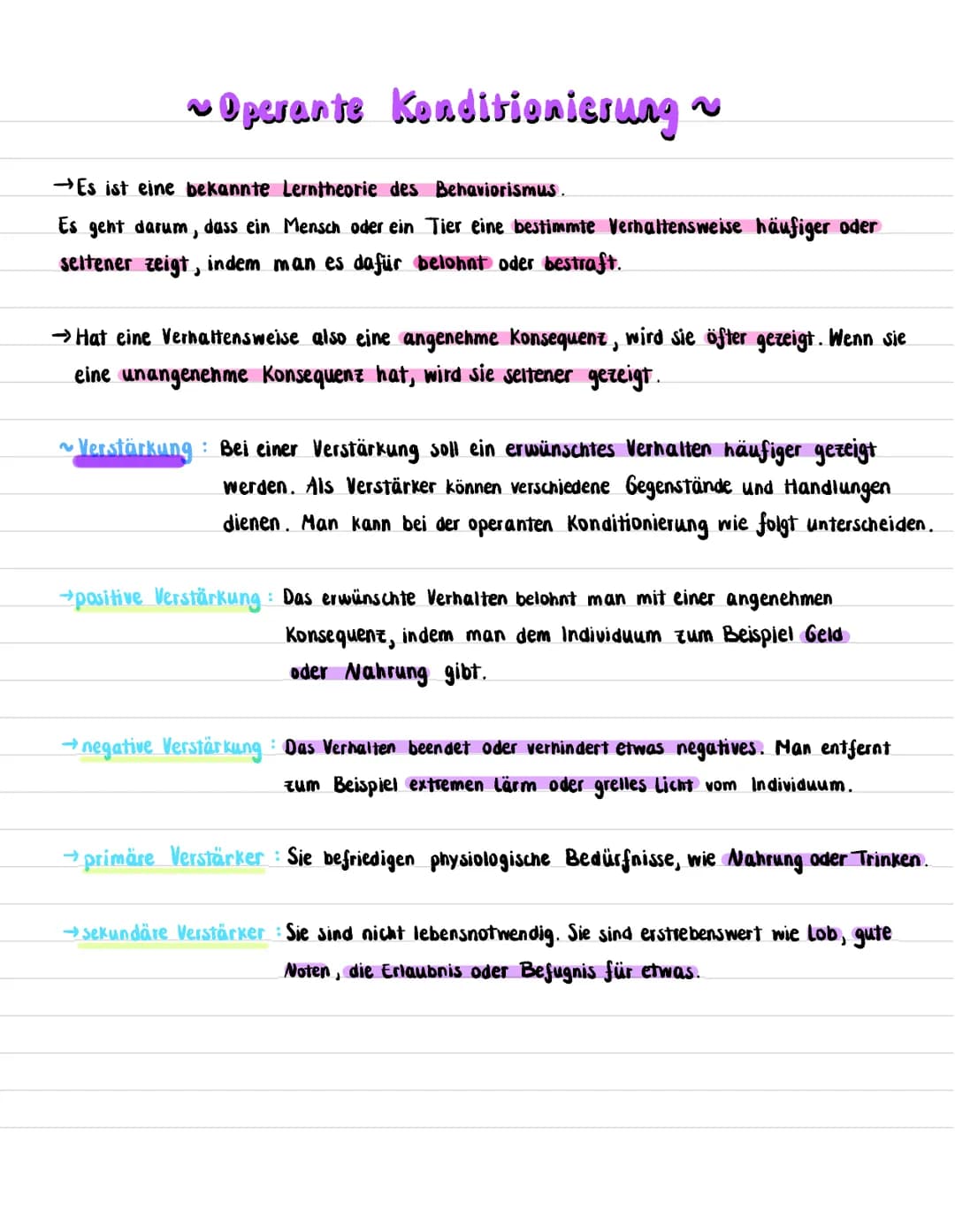 ~Operante Konditionierung
→Es ist eine bekannte Lerntheorie des Behaviorismus.
Es geht darum, dass ein Mensch oder ein Tier eine bestimmte V