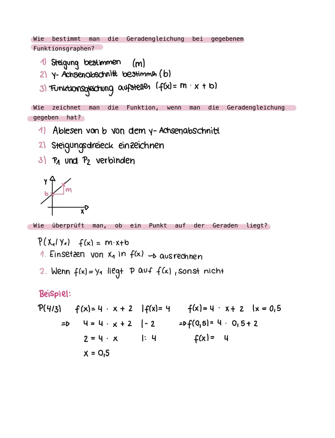 Linerare funktionen
•Refinition
Bei einer linearen Funktion gibt m die Steigung und b den y-Achsenabschnitt an.
f(x)= mx +b
↑
↑
Steigung
mit