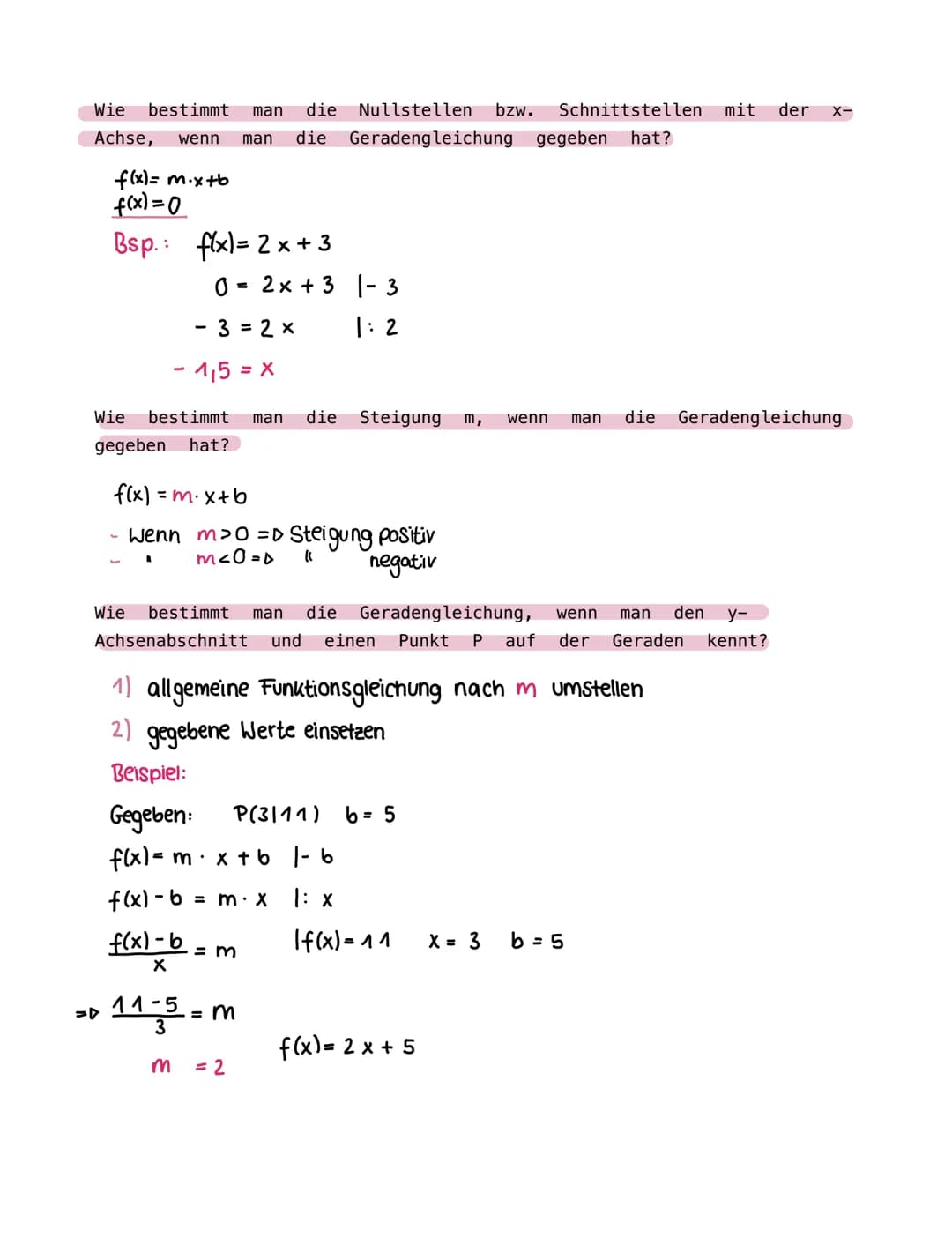 Linerare funktionen
•Refinition
Bei einer linearen Funktion gibt m die Steigung und b den y-Achsenabschnitt an.
f(x)= mx +b
↑
↑
Steigung
mit