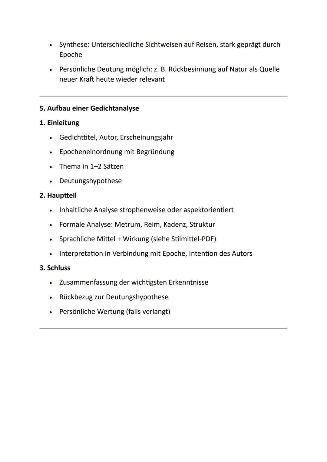 Lernzettel zur Gedichtanalyse mit Fokus auf Literaturepochen (Sturm und
Drang bis Gegenwart)
1. Grundlagen der Gedichtanalyse
1.1 Äußere For