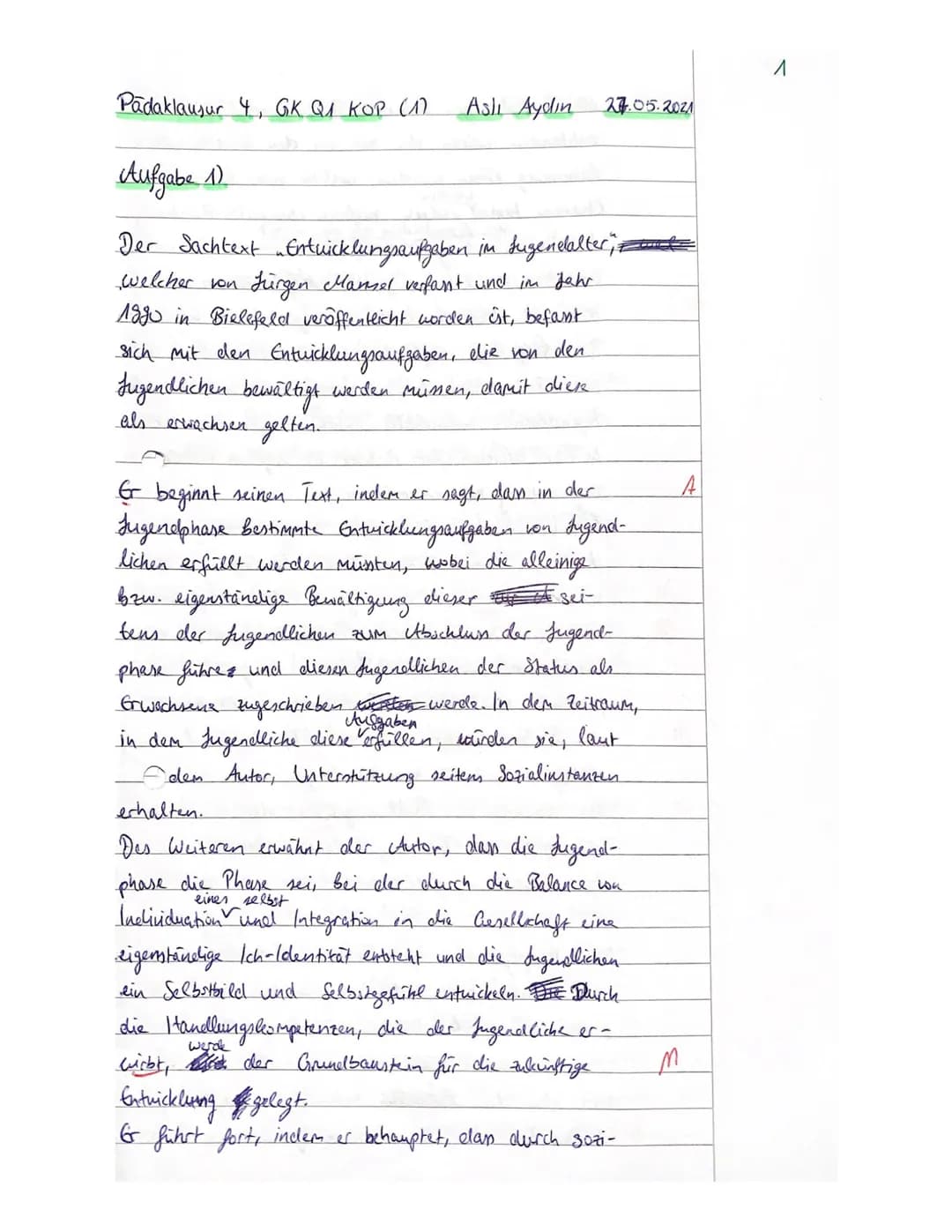 ))
Klausur Nr.4
Jahrgangsstufe Q1.2
Name: ASLI
Teilleistungen - Kriterien
a) Inhaltliche Leistung
Auf. 1
Auf. 2
ANFORDERUNGEN
Der Prüfling
2