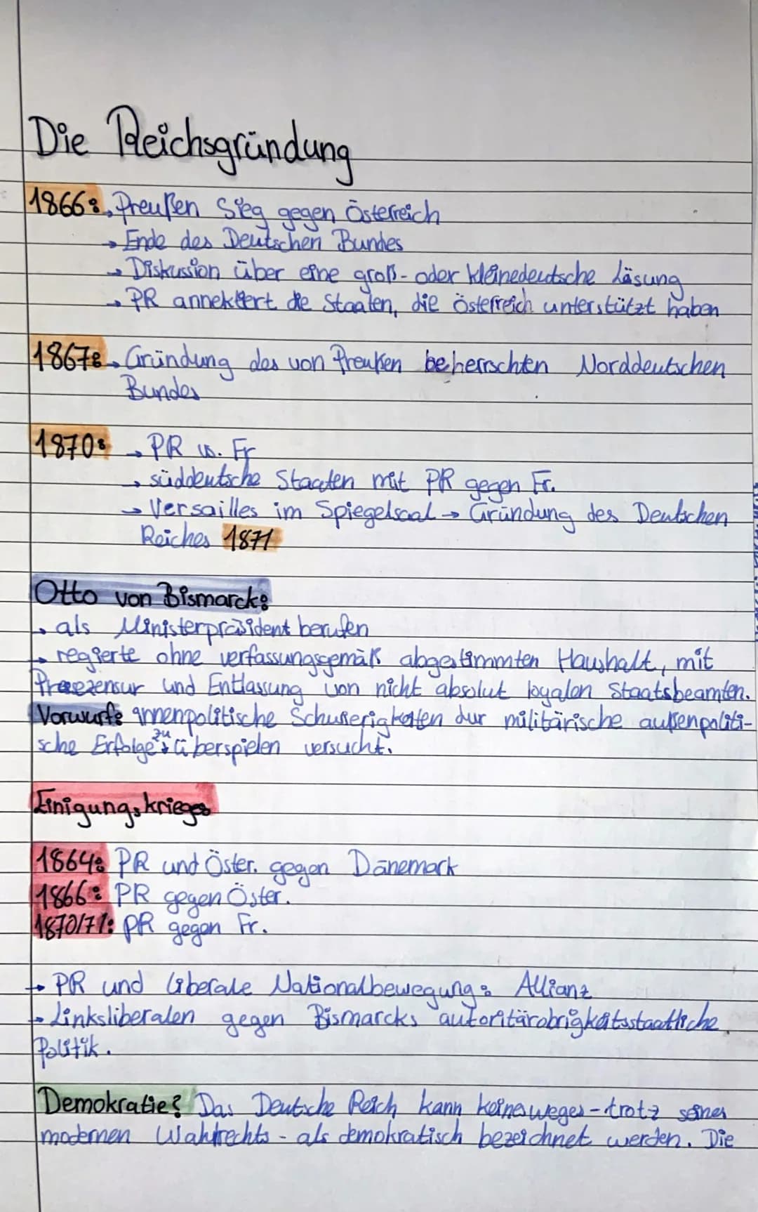 Die Reichsgründung
Der Weg zur Reichsgründung:
-Nach 1848/1849 -> Restauration des Deutschen Bundes
-> Es gibt einen Streit: Wer hat im Deut