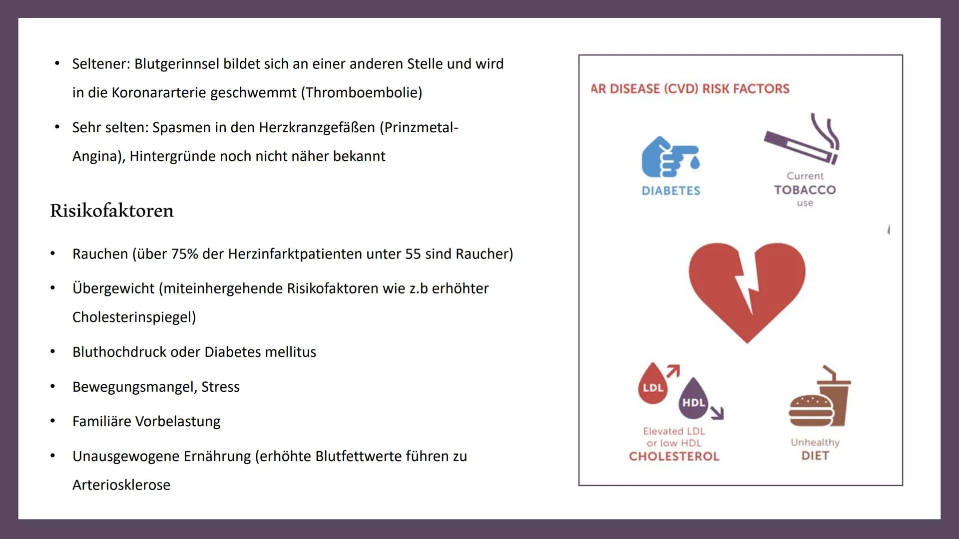 Herzinfarkt Definition
Erste Hilfe
Gemeinsamkeiten Herzinfarkt
und Schlaganfall
INHALT
Vorbeugung
Symptome
Behandlung
Ursachen und
Risikofak