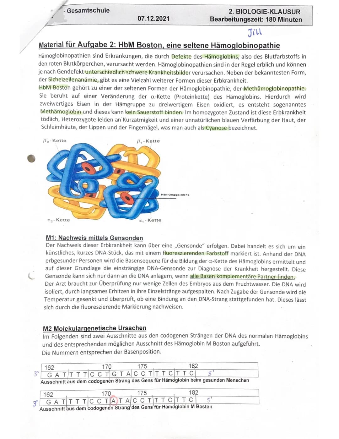 LK QT
1.1
1.2
Jill
Aufgabe 1: DNA und Hautkrebs durch UV Strahlen (68 Punkte)
1.3
1.4
1.5
2.1
2.2
- Gesamtschule
2.3
07.12.2021
2.4
2. BIOLO