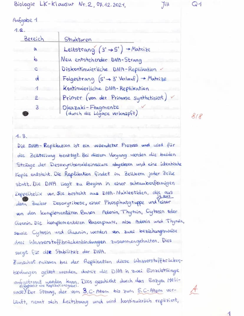 LK QT
1.1
1.2
Jill
Aufgabe 1: DNA und Hautkrebs durch UV Strahlen (68 Punkte)
1.3
1.4
1.5
2.1
2.2
- Gesamtschule
2.3
07.12.2021
2.4
2. BIOLO