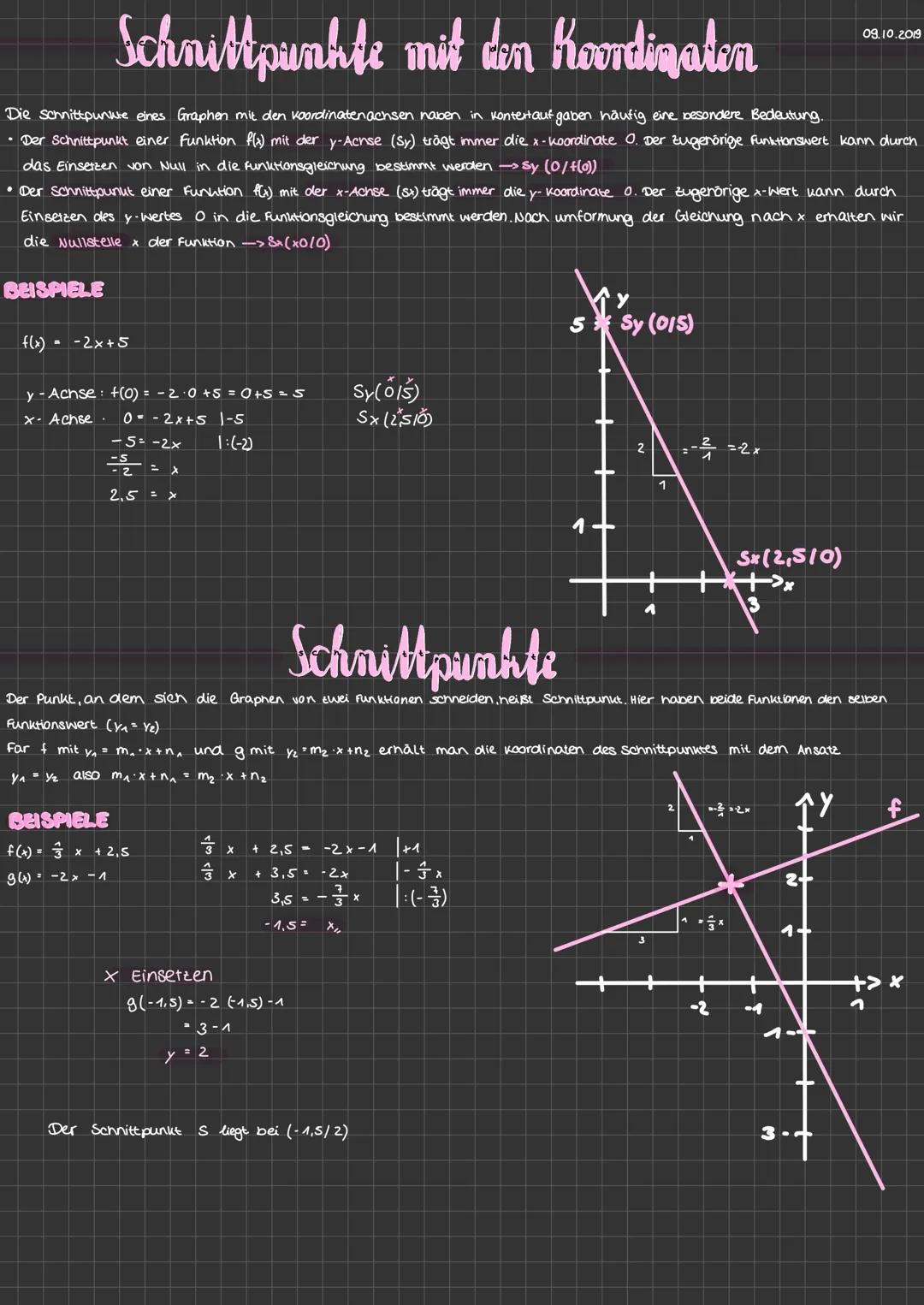 Schnittpunkte mit den Koordinaton
Die Schnittpunkte eines Graphen mit den Koordinaten achsen haben in Kontertaufgaben häufig eine besondere 