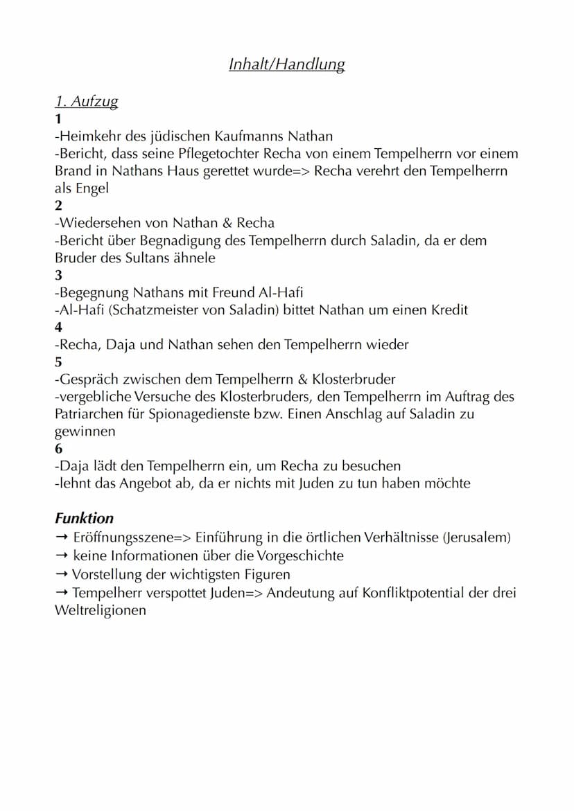 Nathan der Weise
Autor: Gotthold Ephraim Lessing
Jahr: 1779
Textsorte: Dramatisches Gedicht
Aufbau: 5 Aufzüge/Akte mit jeweiligen Auftritten