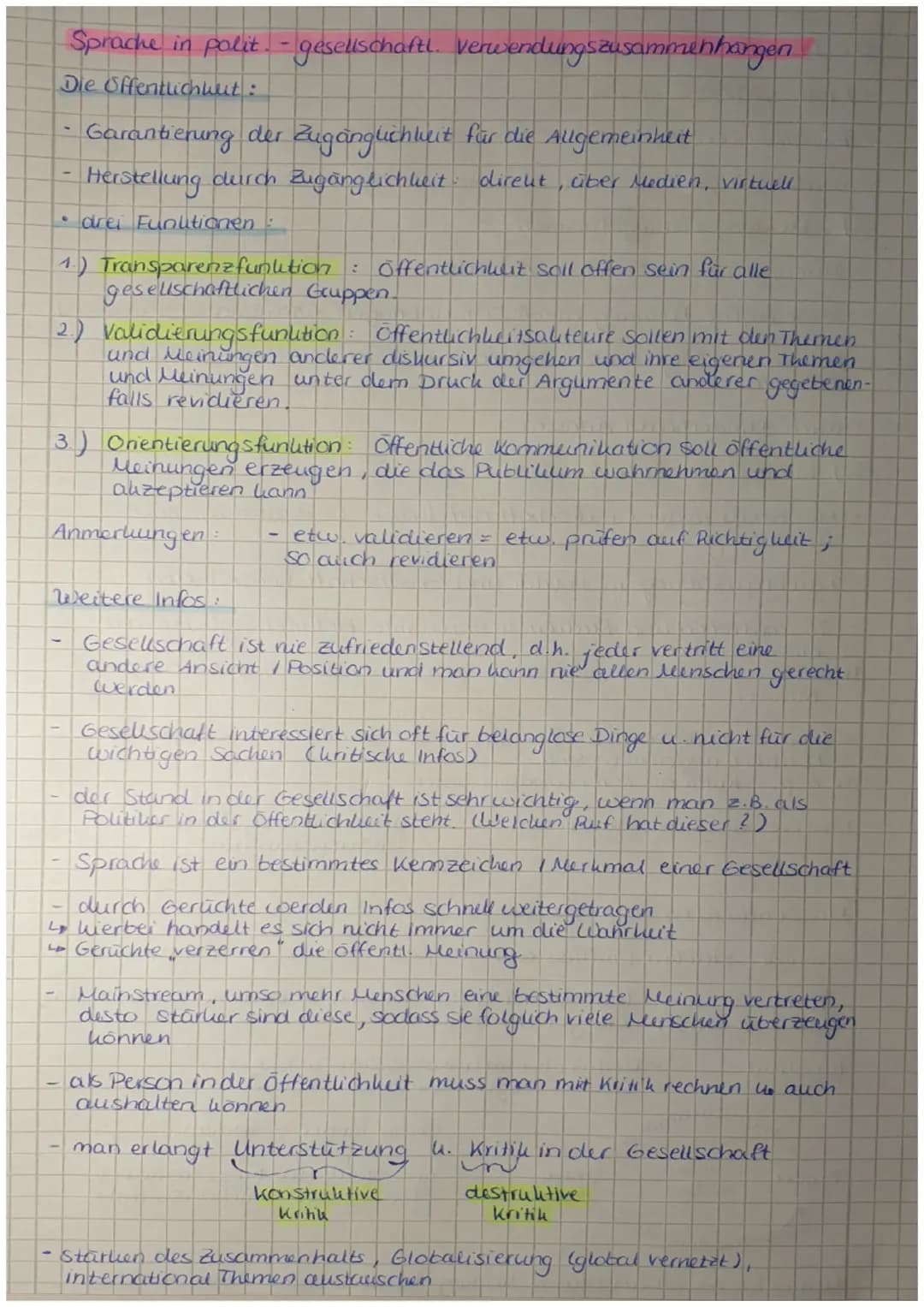 Sprache in polit - gesellschaftl. Verwendungszusammenhangen
Die Offentlichkeit:
Garantierung der Zugänglichkeit für die Allgemeinheit
Herste