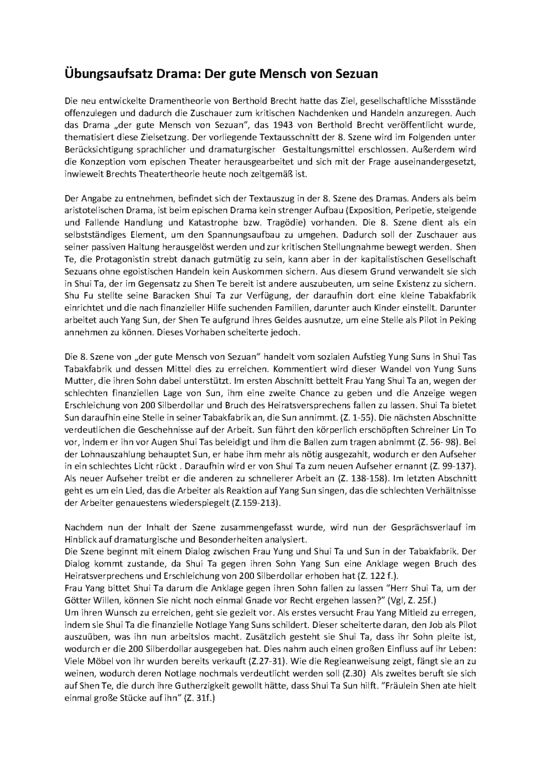 Der gute Mensch von Sezuan, Szenenanalyse 8