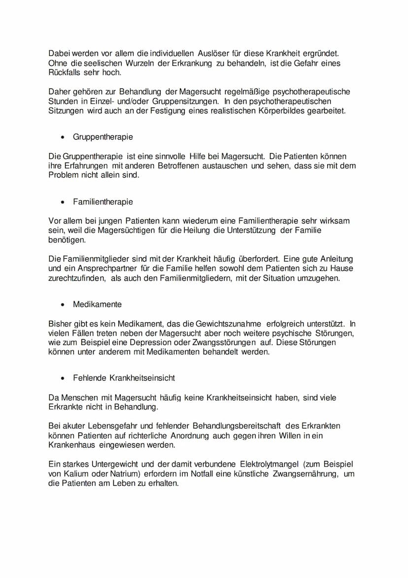 Magersucht (Anorexia nervosa)
Die Magersucht (Anorexia nervosa) ist eine schwere psychische Erkrankung. Die
Betroffenen verlieren durch kran