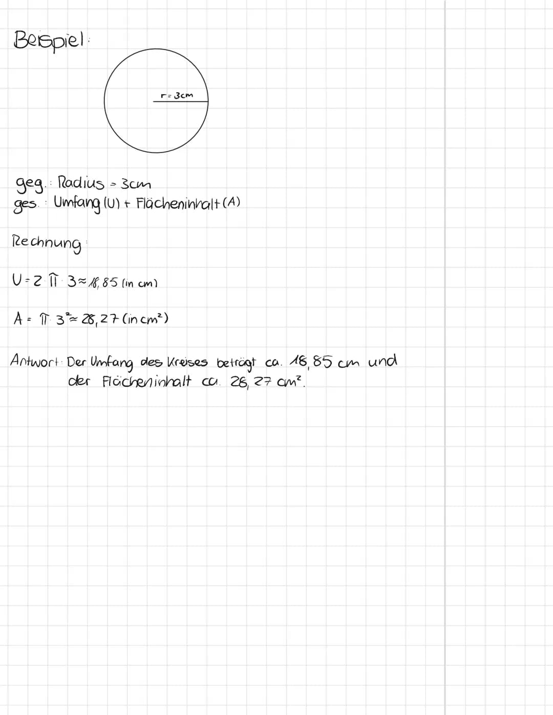 Kreisumfang und Kreisfläche
V = Umfang
r = Rodius
A
7.²
A Flächeninhalt
steht für engl... Aria "
Den Umfang eines Kreises berechnet man mit 