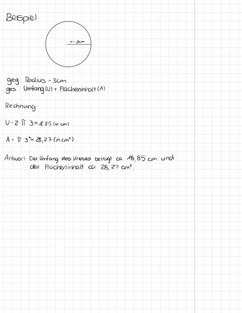 Kreisumfang und Kreisfläche
V = Umfang
r = Rodius
A
7.²
A Flächeninhalt
steht für engl... Aria "
Den Umfang eines Kreises berechnet man mit 