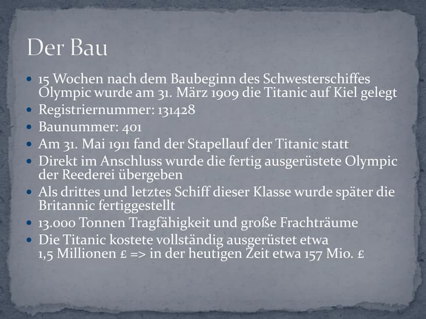 Titanic
www.mm Gliederung
•
Schiffsdaten
• Die Planung
• Der Bau
• Die Jungfernfahrt
• Die Evakuierung
• Der Untergang
• Das Wrack
Quellen
●