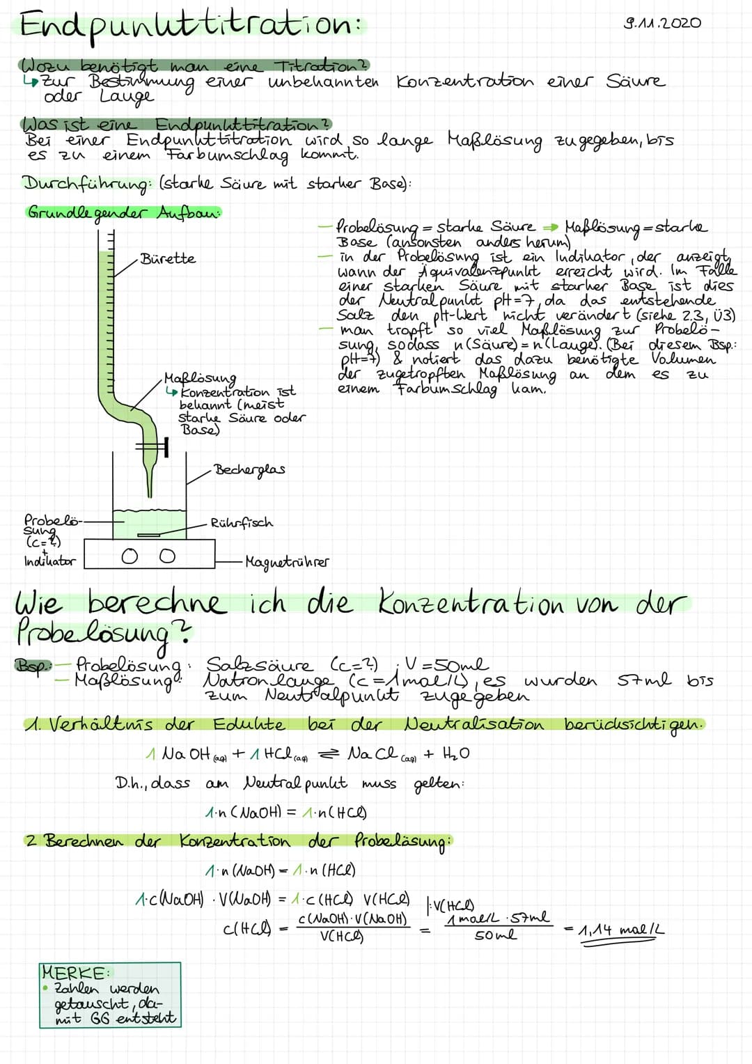 Endpunkttitration:
Wozu benötigt man
eine Titration?
4 Zur Bestimmung einer unbekannten Konzentration einer Säure
oder Lauge
Was ist eine En