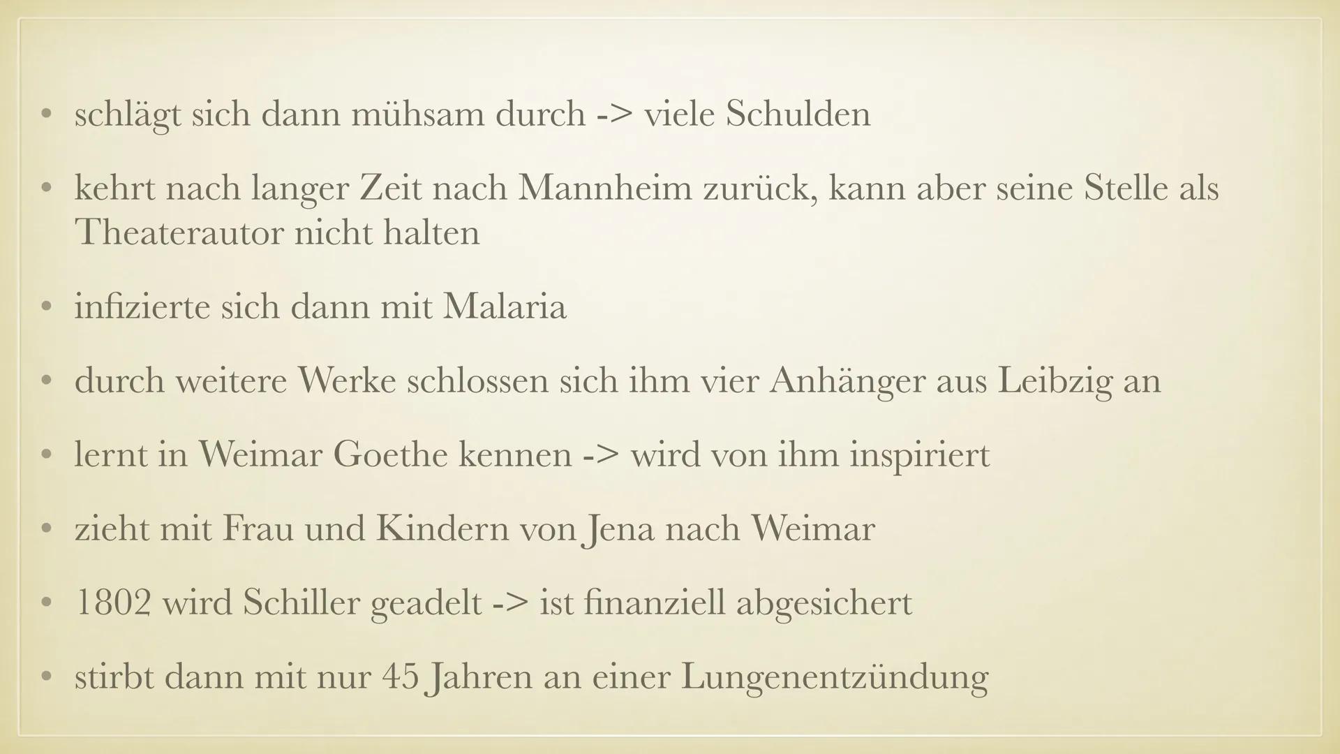 FRIEDRICH SCHILLER
LEBEN, WERKE, EINFLUSS ●
●
●
Leben
Werke
Einfluss
Quellen
INHALTSVERZEICHNIS LEBEN • 10.November 1759 in Marbach am Necka