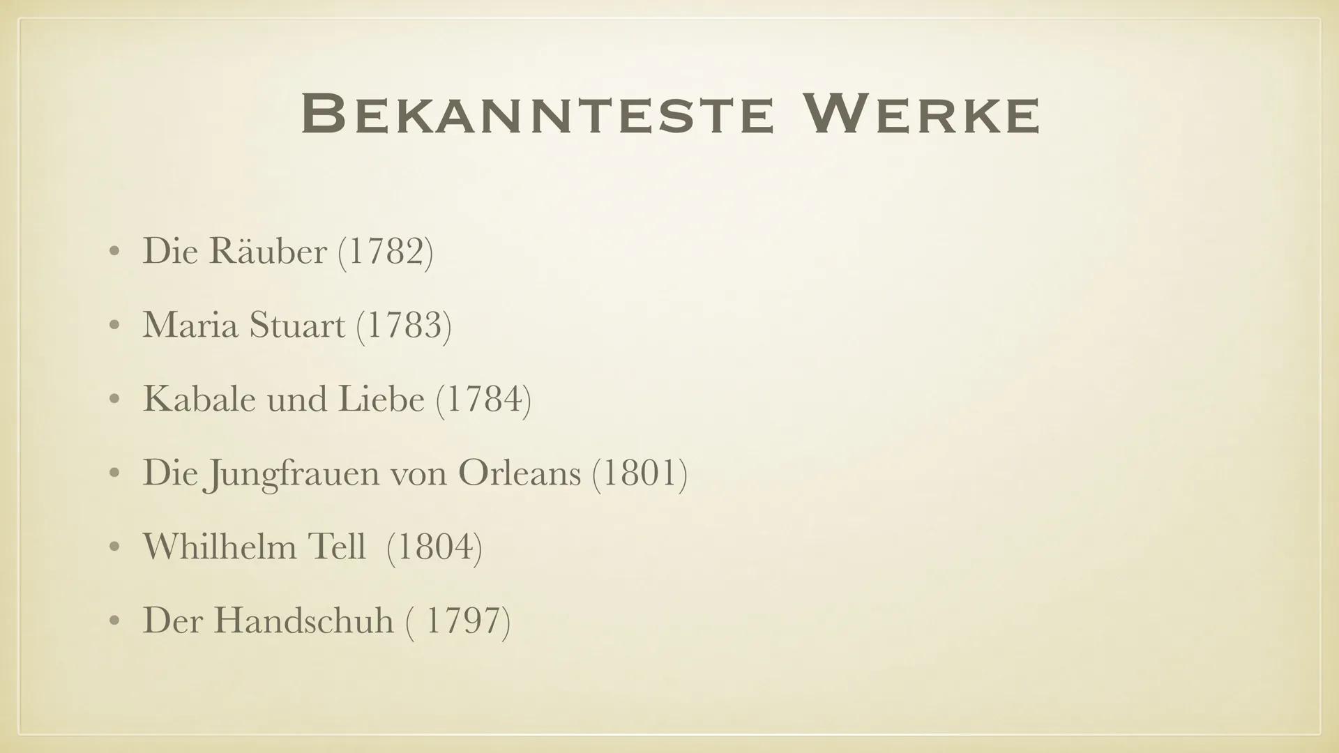 FRIEDRICH SCHILLER
LEBEN, WERKE, EINFLUSS ●
●
●
Leben
Werke
Einfluss
Quellen
INHALTSVERZEICHNIS LEBEN • 10.November 1759 in Marbach am Necka