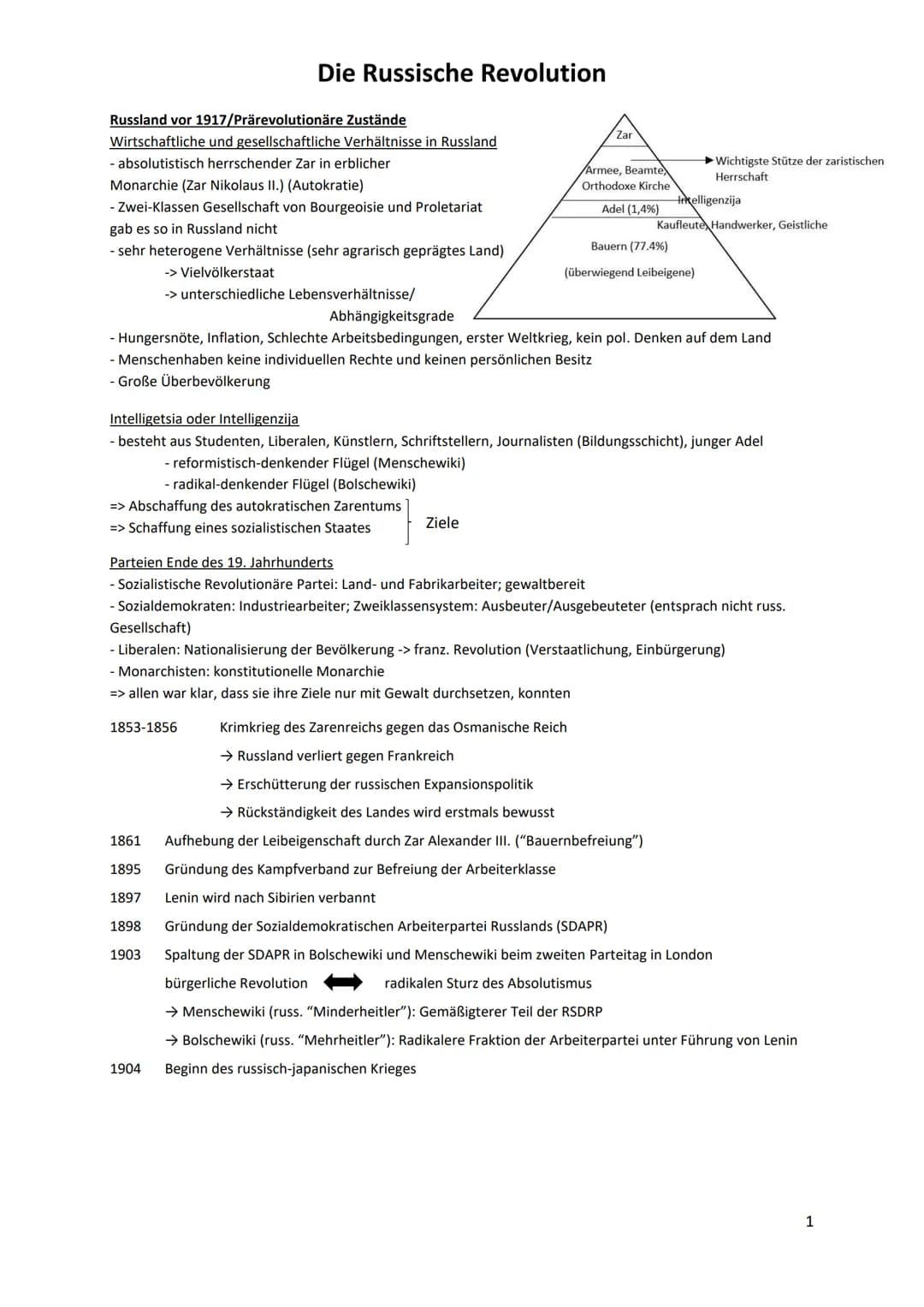 Russland vor 1917/Prärevolutionäre Zustände
Wirtschaftliche und gesellschaftliche Verhältnisse in Russland
- absolutistisch herrschender Zar