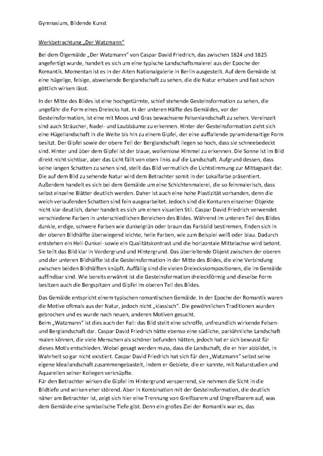 Analyse des Gemäldes "Der Watzmann" von Caspar David Friedrich