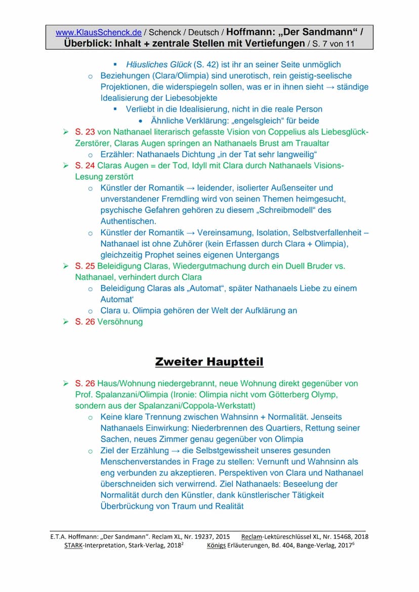 www.KlausSchenck.de/ Schenck / Deutsch / Hoffmann: „Der Sandmann" /
Überblick: Inhalt + zentrale Stellen mit Vertiefungen / S. 1 von 11
E.T.