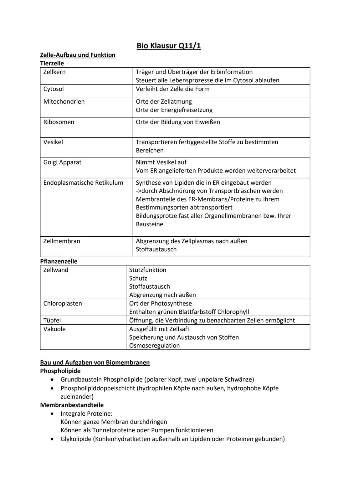 Zelle-Aufbau und Funktion
Tierzelle
Zellkern
Cytosol
Mitochondrien
Ribosomen
Vesikel
Golgi Apparat
Endoplasmatische Retikulum
Zellmembran
Pf