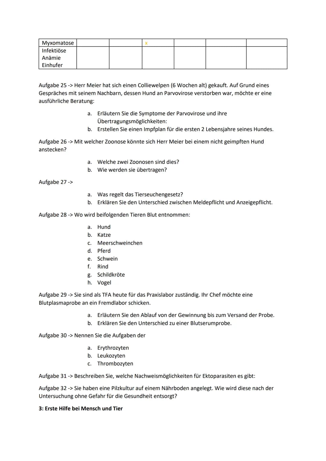 Zugelassene Hilfsmittel:
Zwischenprüfung
Gebührenordnung für Tierärzte
Taschenrechner
1: Durchführen von Hygienemaßnahmen
Aufgabe 1 -> Was v