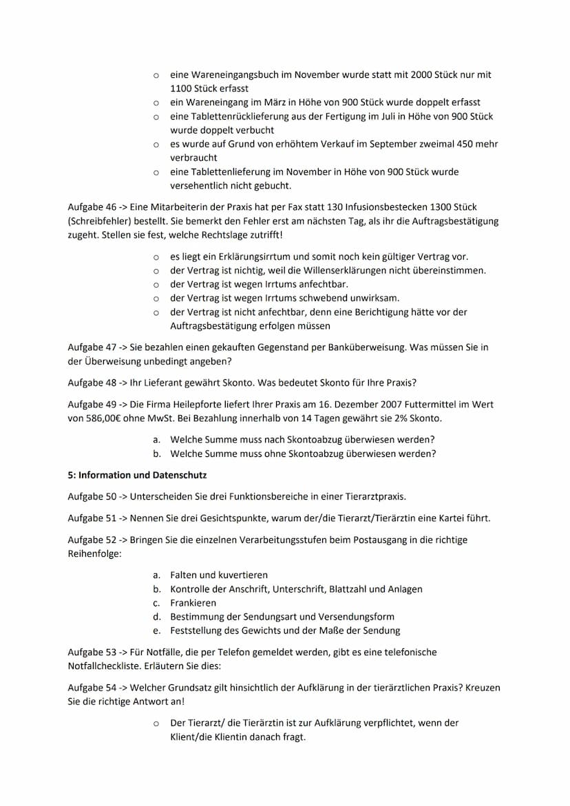 Zugelassene Hilfsmittel:
Zwischenprüfung
Gebührenordnung für Tierärzte
Taschenrechner
1: Durchführen von Hygienemaßnahmen
Aufgabe 1 -> Was v