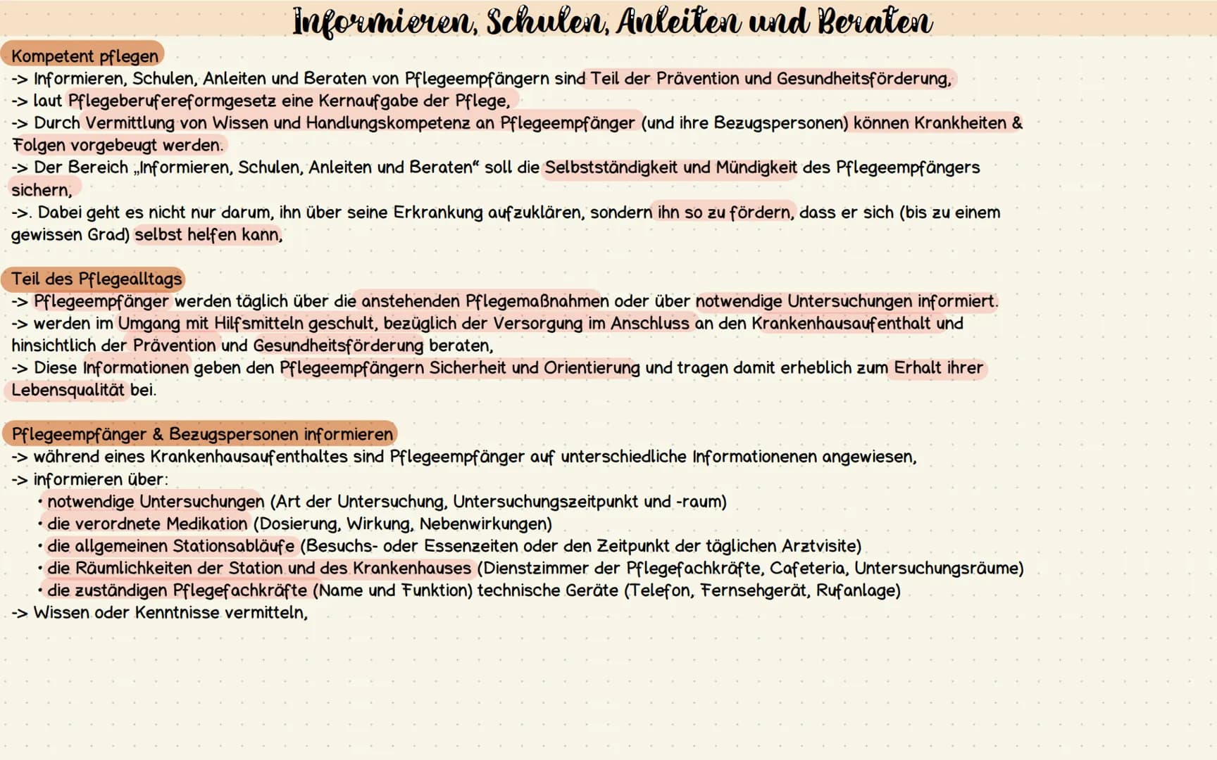 Informieren, Schulen, Anleiten und Beraten
Kompetent pflegen
-> Informieren, Schulen, Anleiten und Beraten von Pflegeempfängern sind Teil de