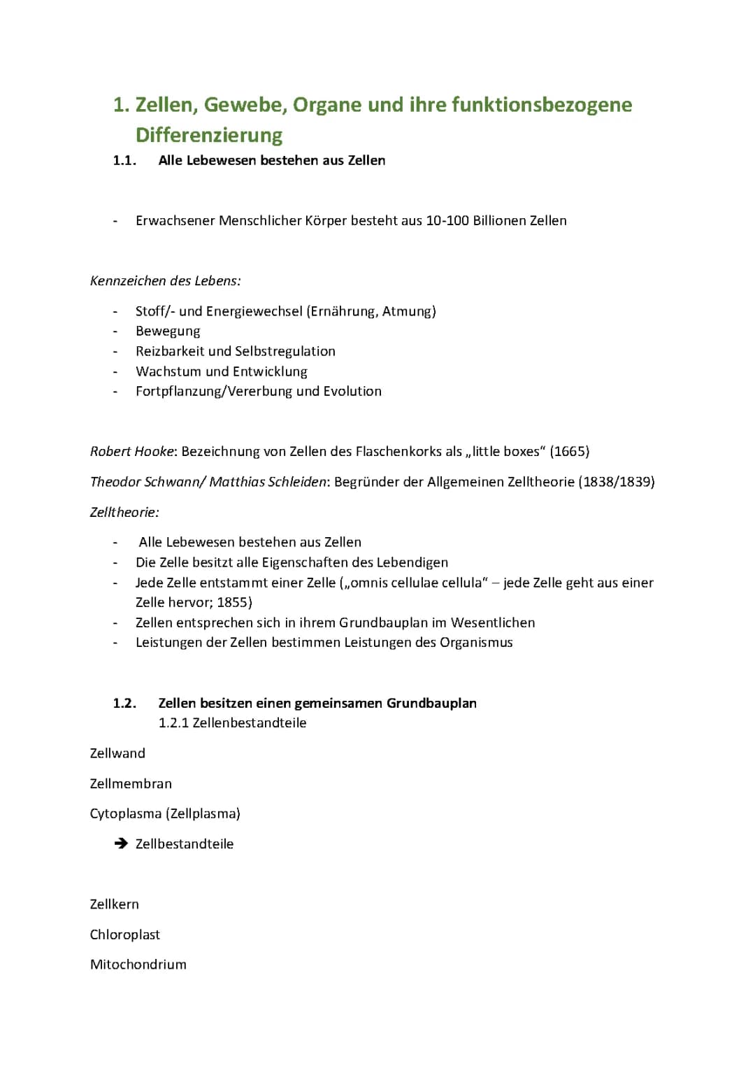 Zellen, Gewebe, Organe und ihre funktionsbezogene Differenzierung (Lernbereich 1, Klasse 11, Sachsen, LK)