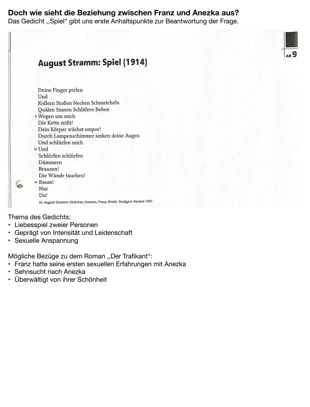 Anezka
Zunächst einmal ihre Charakterisierung:
Alter: 20 Jahre
Aussehen: strohblonde Haare, große braune Augen (S.51/53), Zahnlücke (S.57/75