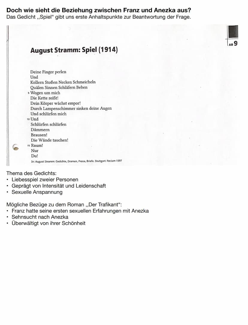Anezka
Zunächst einmal ihre Charakterisierung:
Alter: 20 Jahre
Aussehen: strohblonde Haare, große braune Augen (S.51/53), Zahnlücke (S.57/75