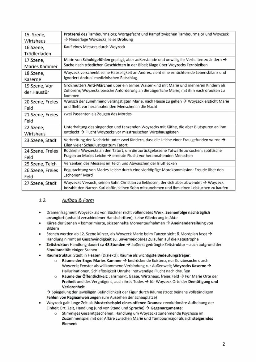 1. Woyzeck - Georg Büchner
1.1.
1.Szene, freies
Feld. Die Stadt
in der Ferne
2.Szene. in der
Stadt
3.Szene, Buden.
Lichter. Stadt
4.Szene, M