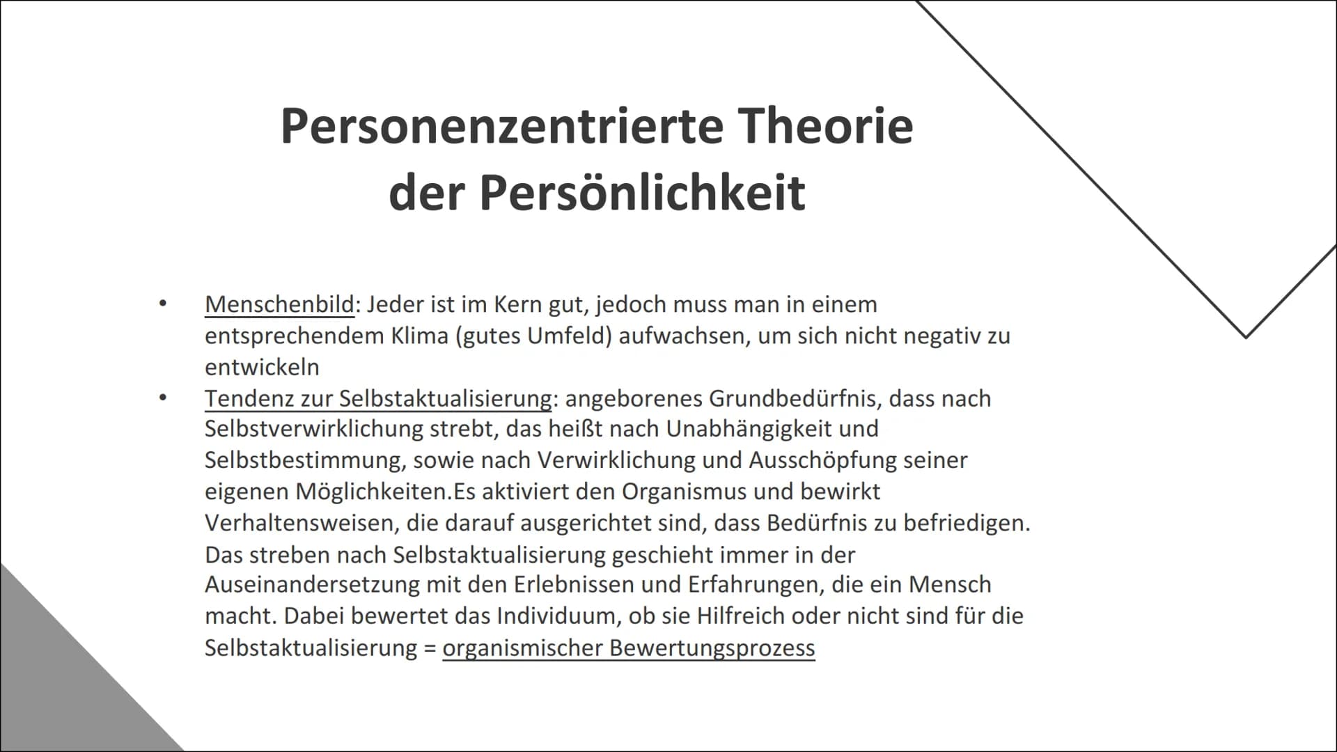 Humanistische
Psychologie Inhaltsverzeichnis
01
02
03
04
Entstehung
Personenzentrierte Theorie der
Persönlichkeit
nach Rogers
Klientenzentri