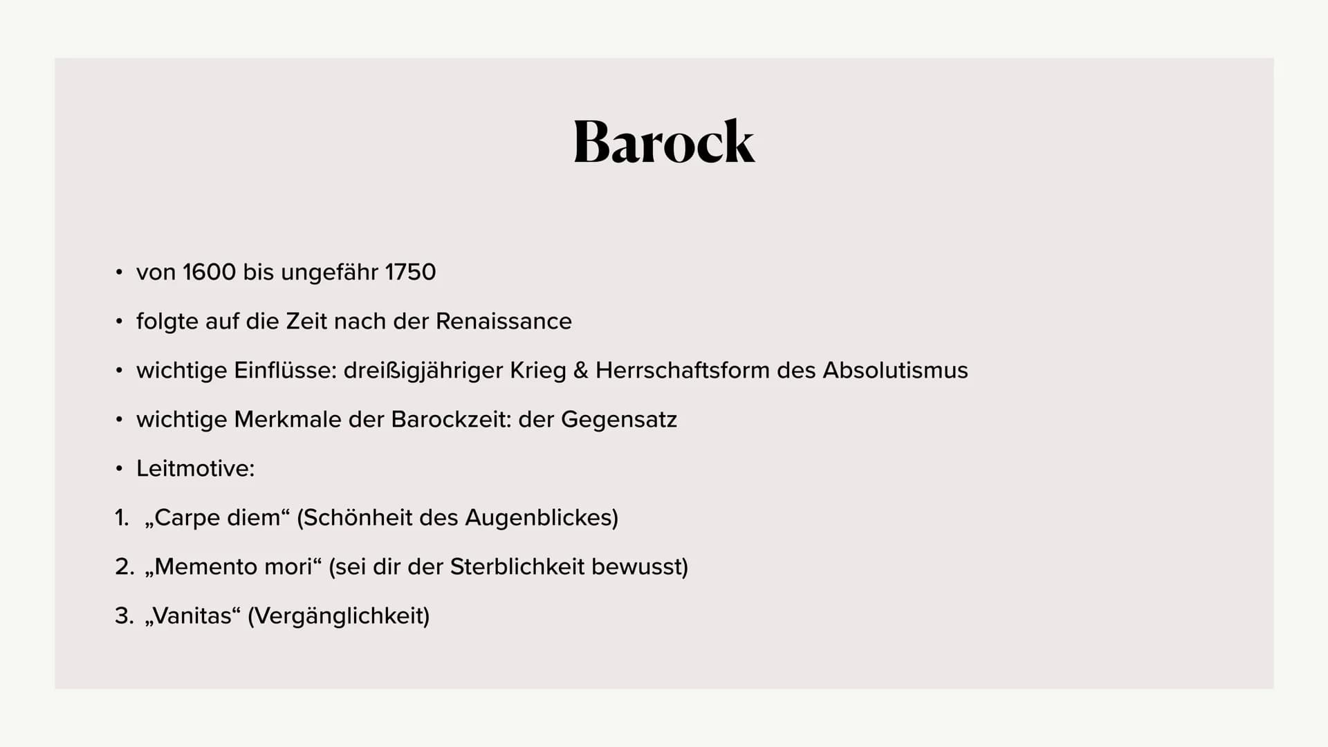Kunstepoche Barock Inhaltsverzeichnis
• Barock
• Stillleben
Wichtige Merkmale
• Barock in den Niederlanden
o Renaissance
• Frühbarock
o Hoch