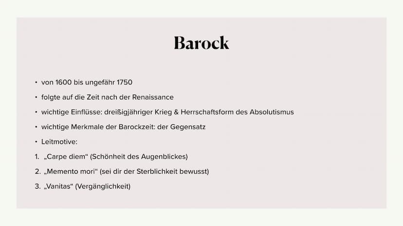 Kunstepoche Barock Inhaltsverzeichnis
• Barock
• Stillleben
Wichtige Merkmale
• Barock in den Niederlanden
o Renaissance
• Frühbarock
o Hoch