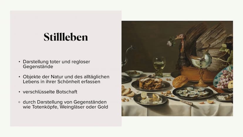 Kunstepoche Barock Inhaltsverzeichnis
• Barock
• Stillleben
Wichtige Merkmale
• Barock in den Niederlanden
o Renaissance
• Frühbarock
o Hoch