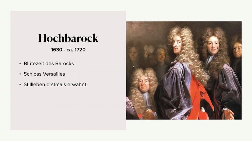 Kunstepoche Barock Inhaltsverzeichnis
• Barock
• Stillleben
Wichtige Merkmale
• Barock in den Niederlanden
o Renaissance
• Frühbarock
o Hoch