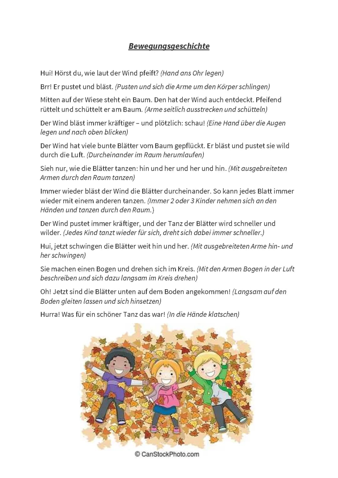 Lustige Bewegungsgeschichte für den Herbst - PDF und Kindergarten Morgenkreis