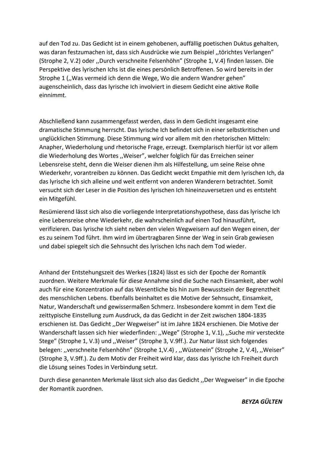 Deutsch-GK, Q2
Analyse des lyrischen Textes ,,der Wegweiser"
06.02.2021
Gegenstand der folgenden Analyse ist der lyrische Text mit dem Titel