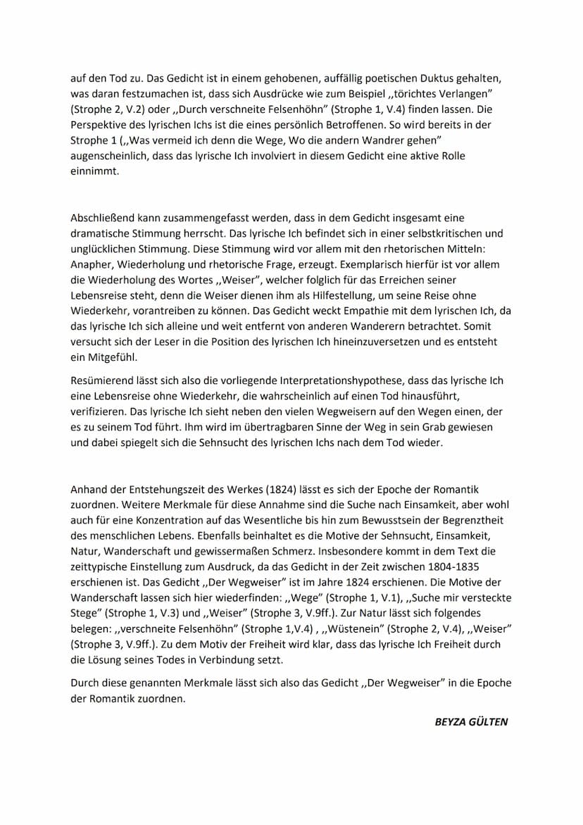 Deutsch-GK, Q2
Analyse des lyrischen Textes ,,der Wegweiser"
06.02.2021
Gegenstand der folgenden Analyse ist der lyrische Text mit dem Titel