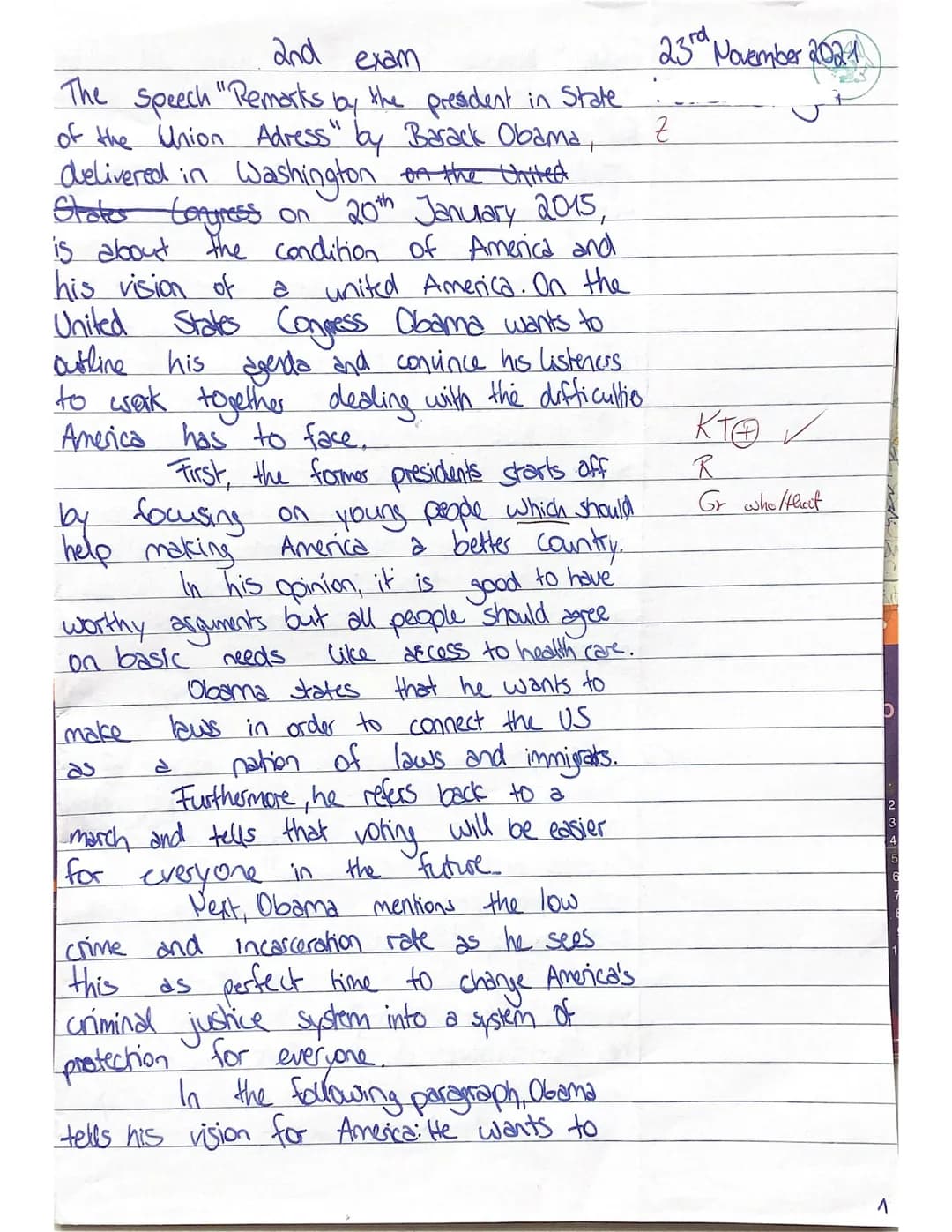Cu
Advanced course English Q1
The US then and now
Exam no 2
union-address-january-20-2015
Name: '
Reading and Writing: Remarks by the Presid