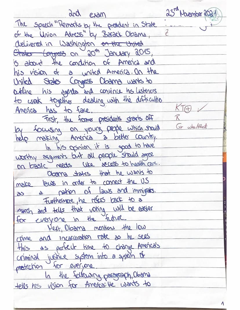 Cu
Advanced course English Q1
The US then and now
Exam no 2
union-address-january-20-2015
Name: '
Reading and Writing: Remarks by the Presid