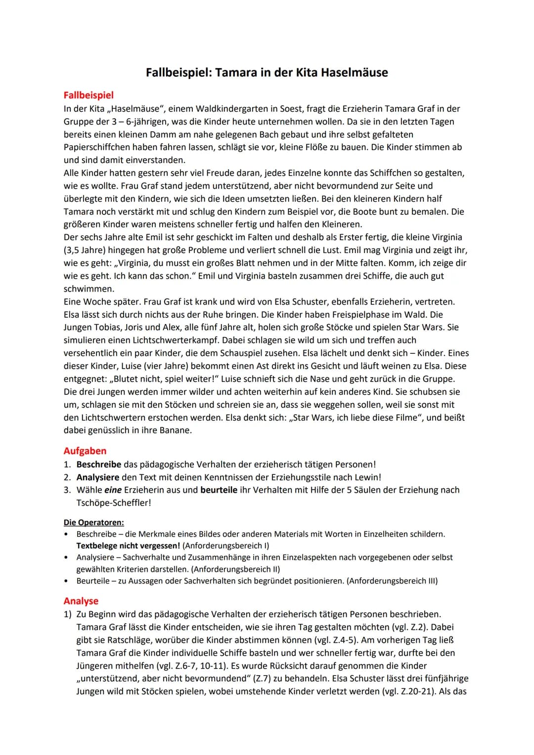 Fallbeispiel: Tamara in der Kita Haselmäuse
Fallbeispiel
In der Kita ,,Haselmäuse", einem Waldkindergarten in Soest, fragt die Erzieherin Ta