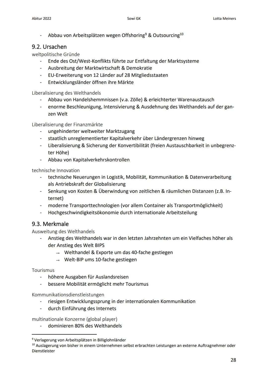 Abitur 2022
wirtschaftliche Dimension
Sowi GK
9. Globalisierung
9.1. Dimensionen
Dimensionen sind miteinander vernetzt & lassen sich nicht k