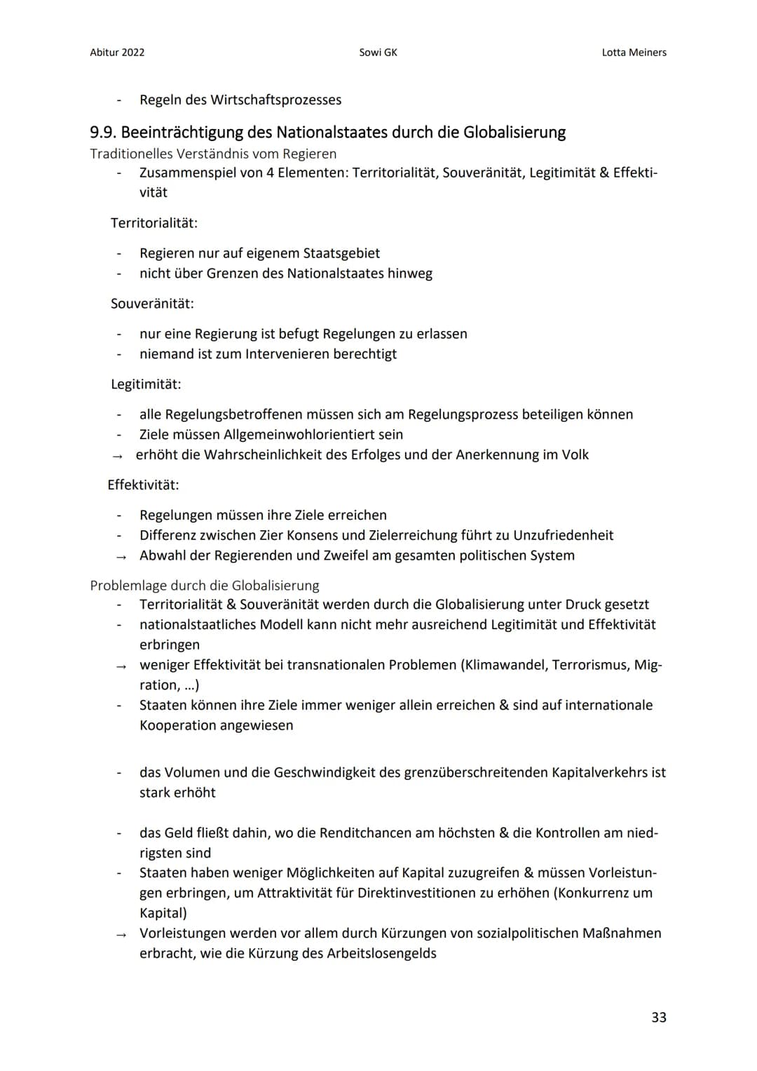 Abitur 2022
wirtschaftliche Dimension
Sowi GK
9. Globalisierung
9.1. Dimensionen
Dimensionen sind miteinander vernetzt & lassen sich nicht k