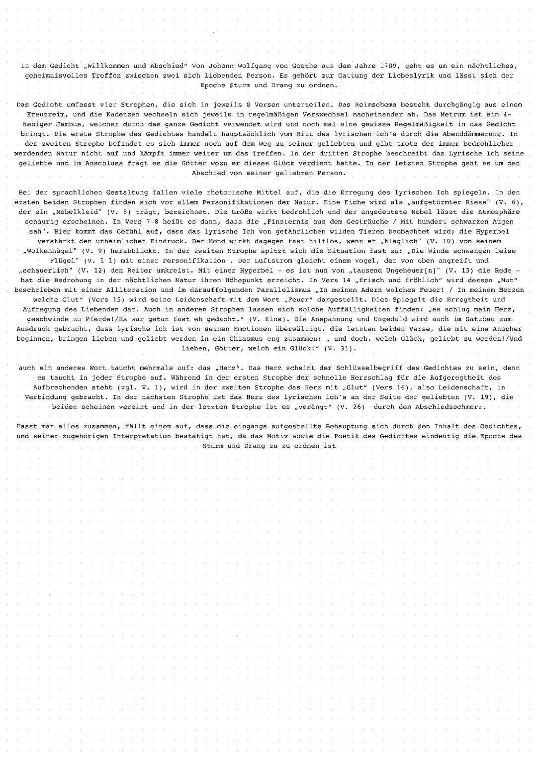 „Willkommen und Abschied“ von Johann Wolgang von Goethe 