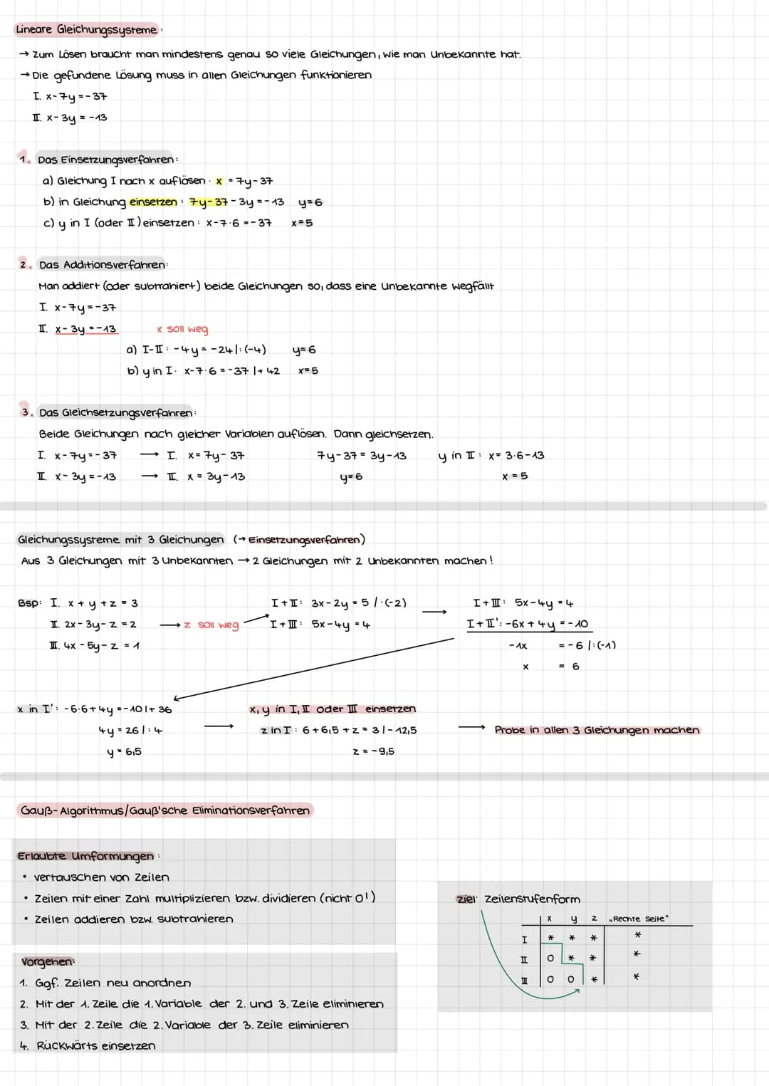 Gleichungen
x Gleichung 1. Grades (Lineare Gleichung) → Äquivalenzumformung (=nach x auflosen)
Gleichung 2. Grades (=Quadratische Gleichung)