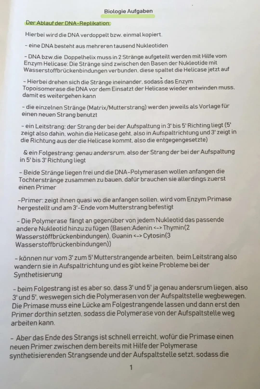 Einfache Erklärung der DNA-Replikation mit Fließschema und Beschriftung (PDF)