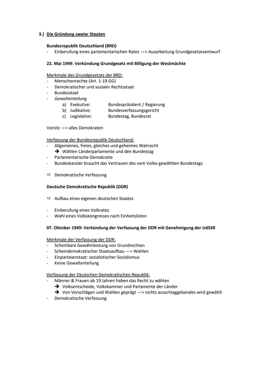Geschichte Klausur Q4
1.) Nachkriegszeit und ,,Stunde Null"
Konferenz von Jalta (Feb. 1945)
Forderung bedingungsloser Kapitulation
Besetzung